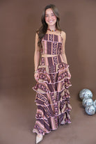 Printed Crop Top & Tiered Maxi Skirt Set