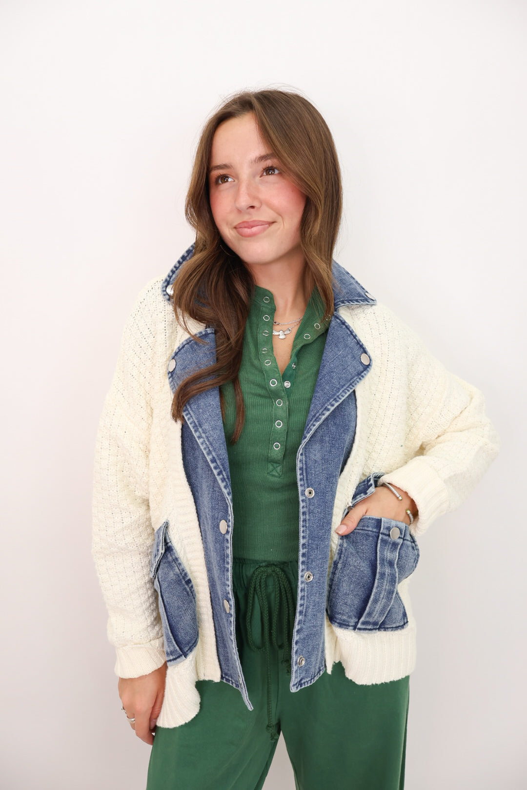 Sweater + Denim Mixed Cardigan