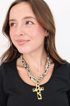 Leopard Scarf Necklace - Black Spotted Cross