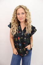 Black Wildflower Embroidered Top