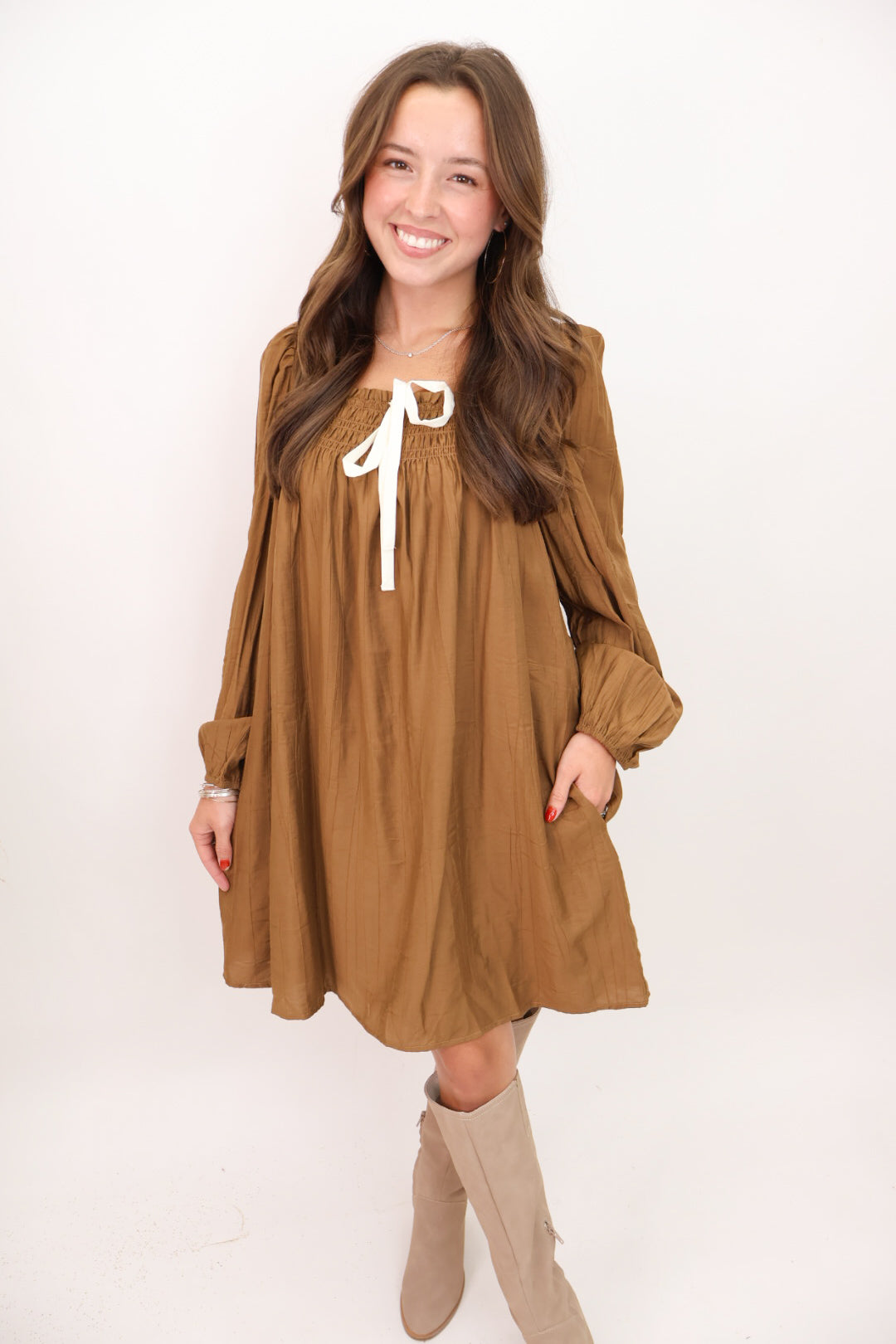 Camel Square Neck Dress