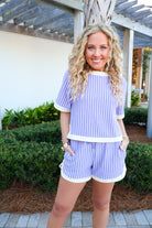 Periwinkle Stripe Contrast Trim Short Set