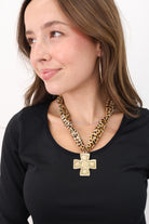 Leopard Scarf Necklace - Gold Cross