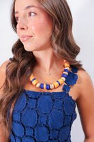 Navy & Orange Beaded Necklace