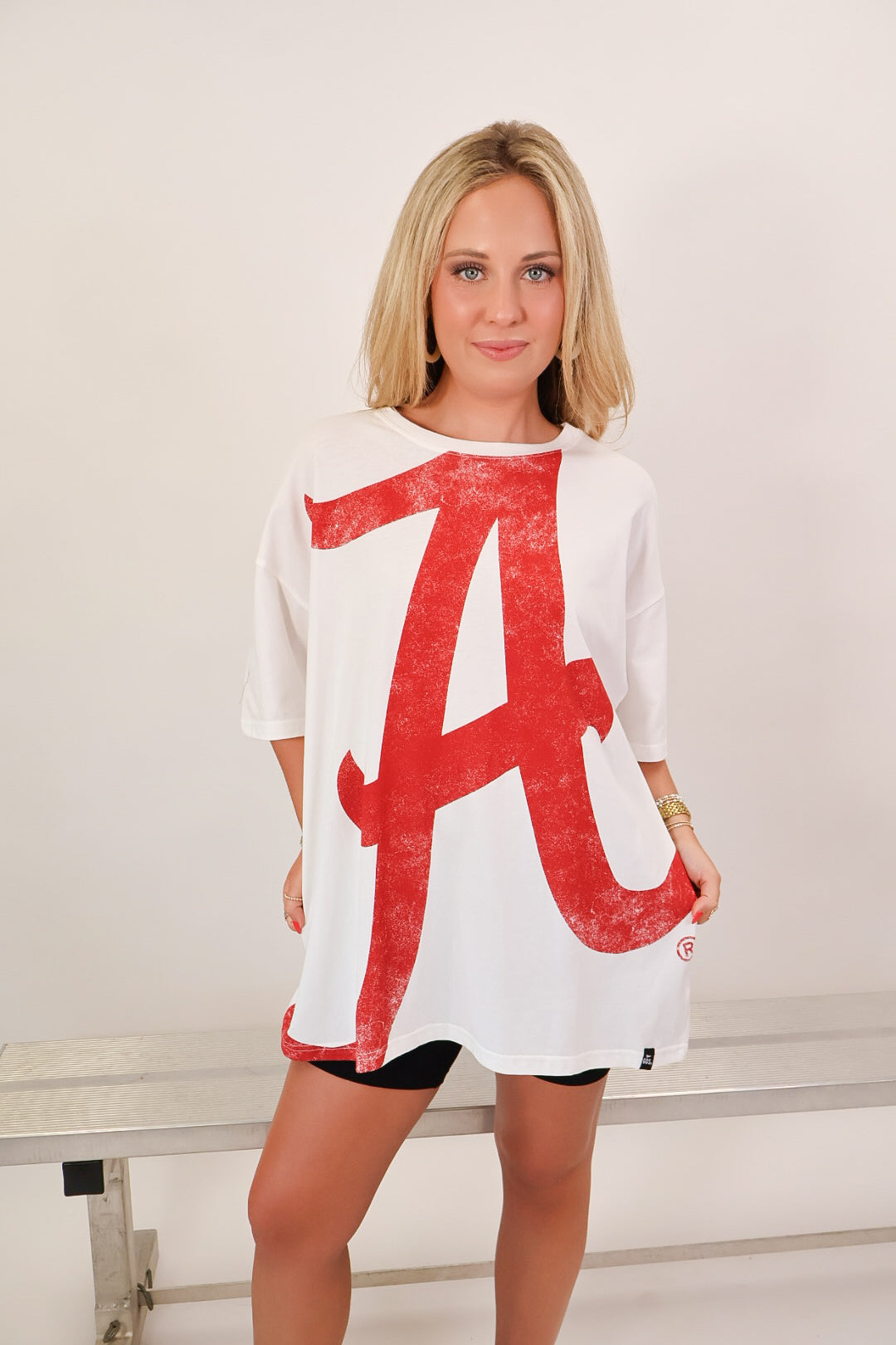 White Alabama Crimson Tide oversized tee with distressed script A — view 5