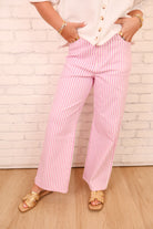Pink & White Striped Wide Leg Pants