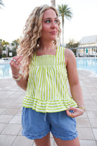 Lime Striped Peplum Top