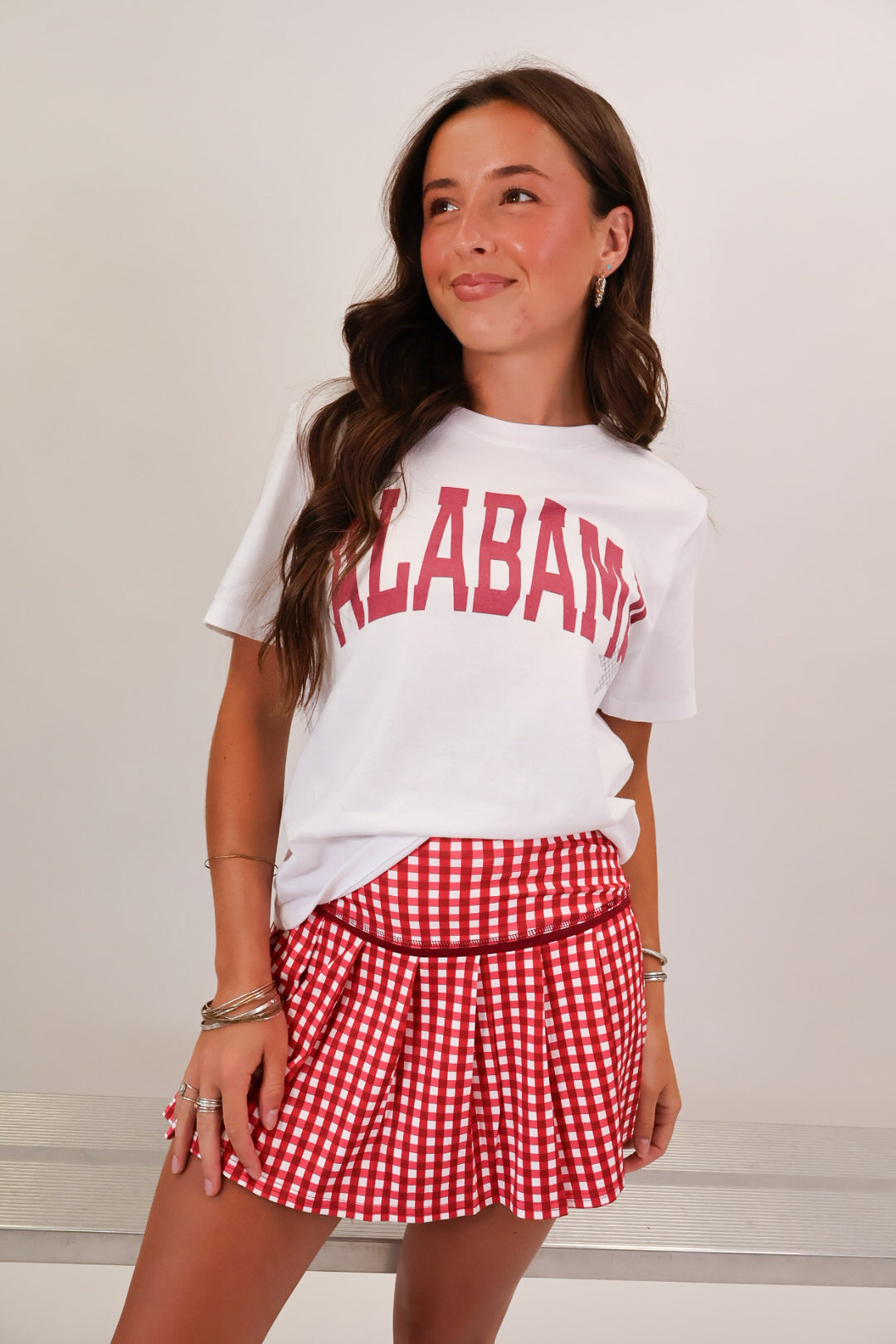 White Alabama arched graphic crop tee with pennant and checkered star — view 4