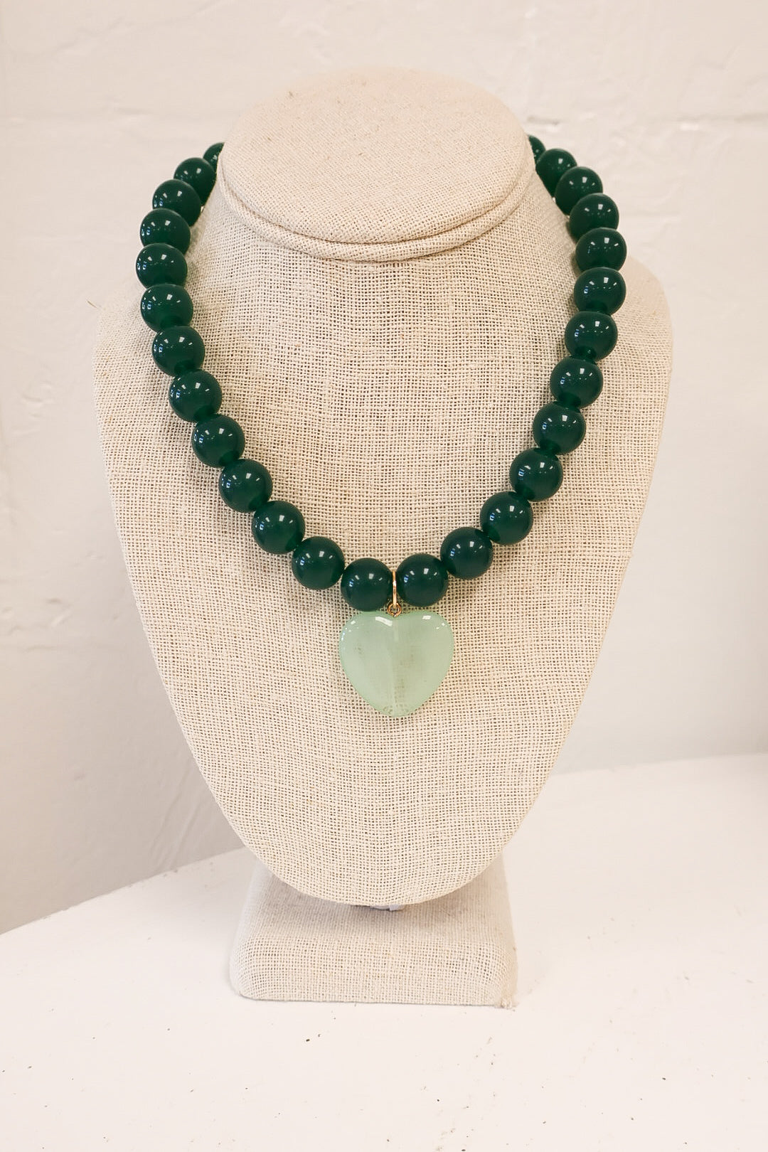 Beaded Heart Pendant Necklace - Green