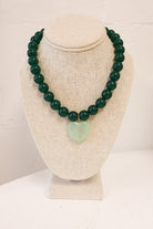 Beaded Heart Pendant Necklace - Green