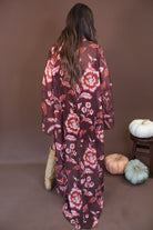 Burgundy And Brown Floral High-Low Maxi Dress — back view.
