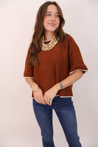 Rust Boxy Short Sleeve Sweater