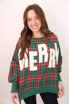 Green Plaid Chenille Patch Merry Pullover