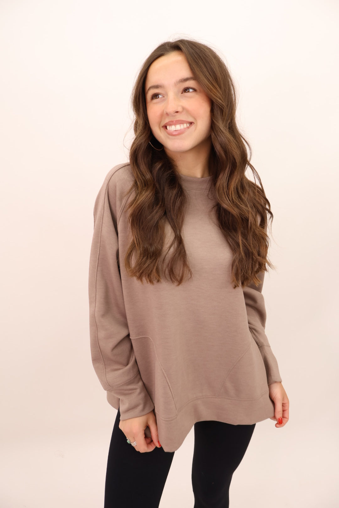 Soft Side Slit Tunic Top - Cocoa Brown