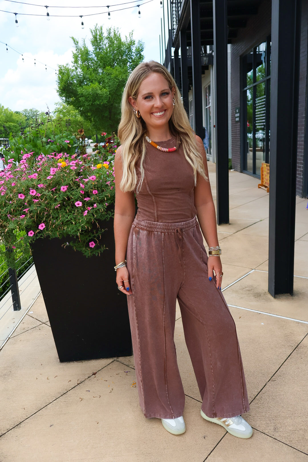 Washed Tank & Pants Set - Chocolate