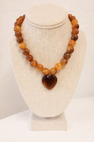 Beaded Heart Pendant Necklace - Amber