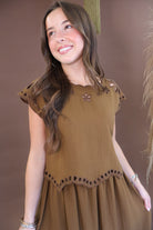 Chocolate eyelet cutout boxy top and skirt set