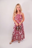 Crimson Print Crop Top & Midi Skirt Set