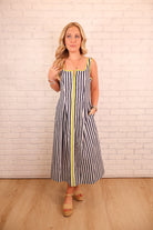 Green Trim Striped Midi Dress
