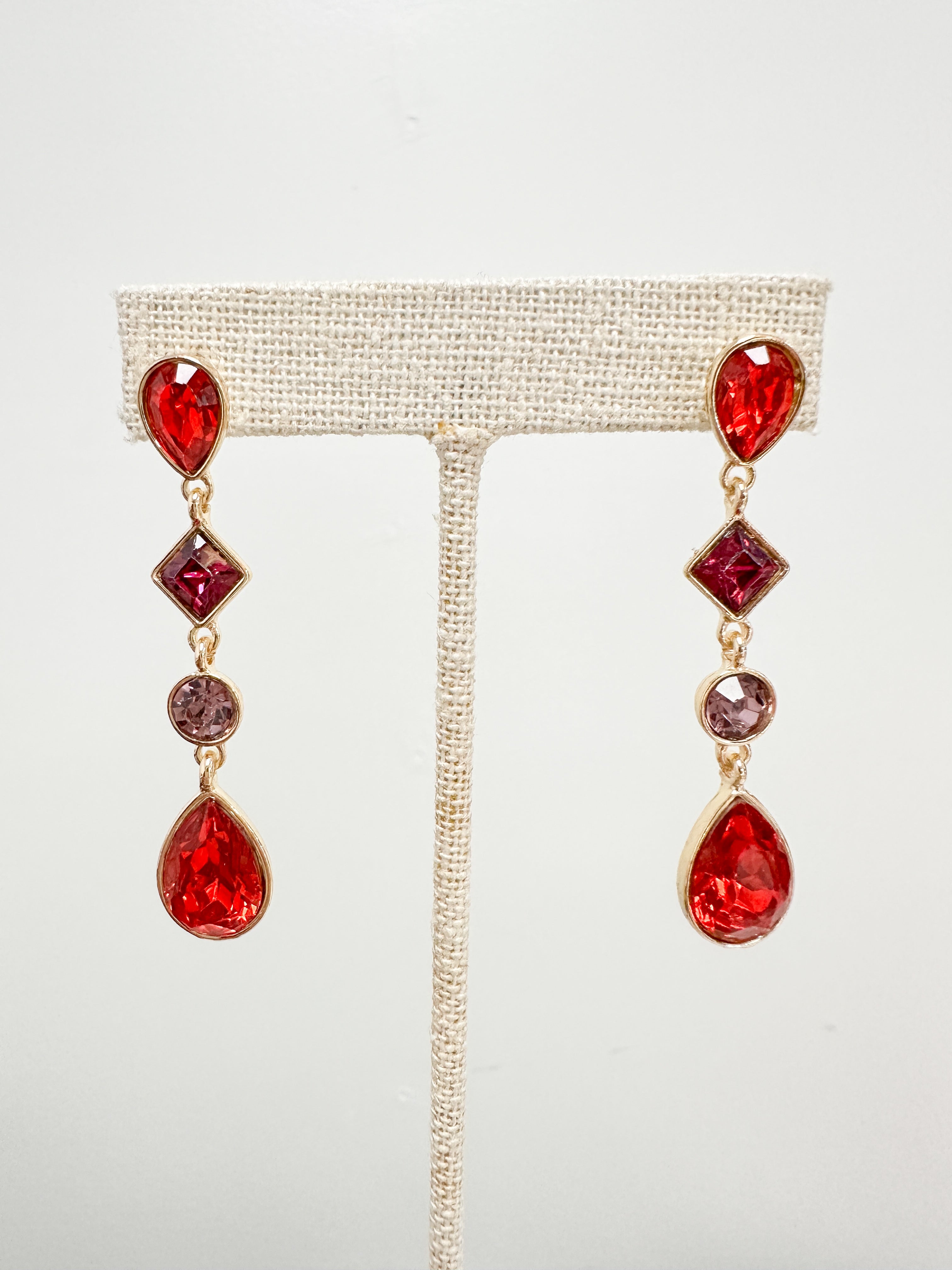 Holiday Gem Drop Earrings — Red
