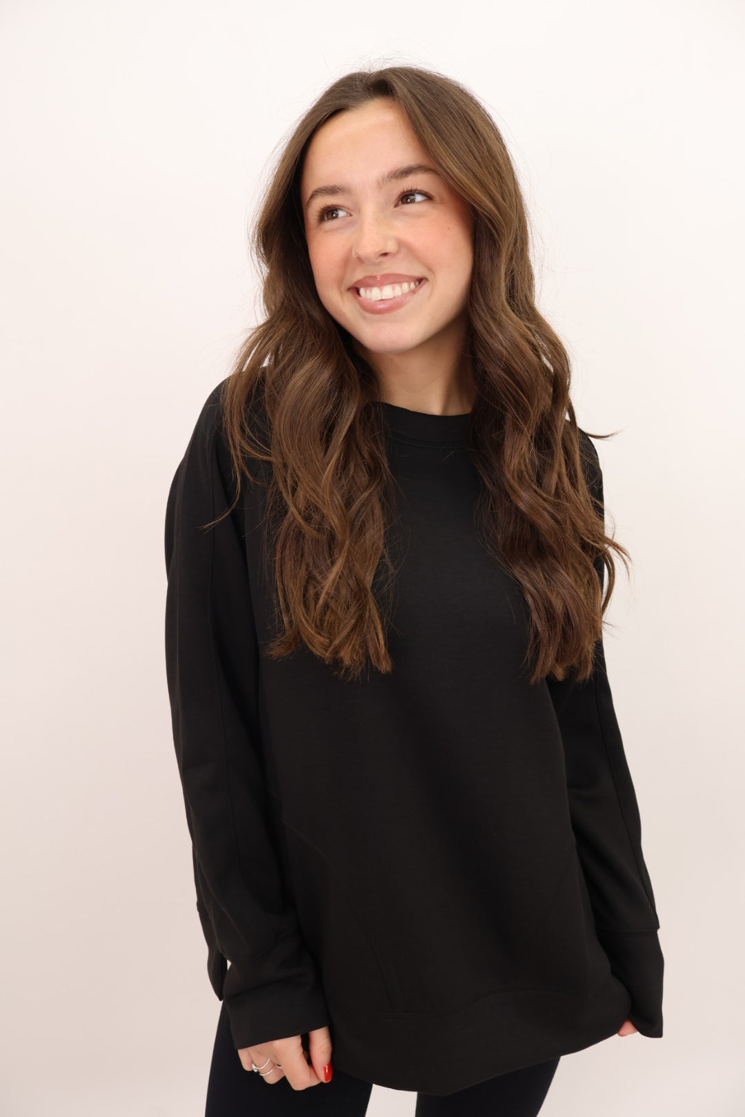 Soft Side Slit Tunic Top - Black