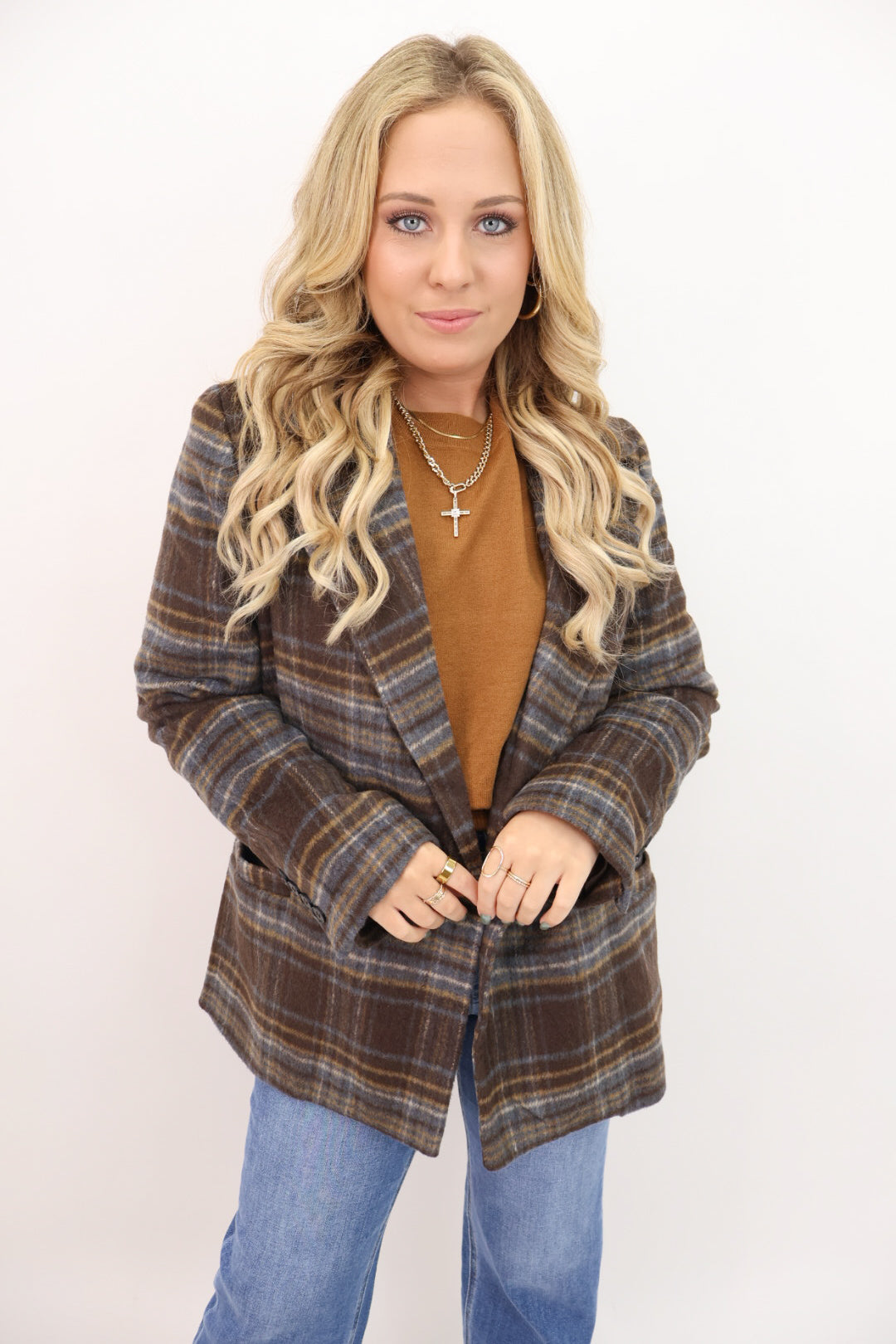 Brown Plaid Oversized Blazer