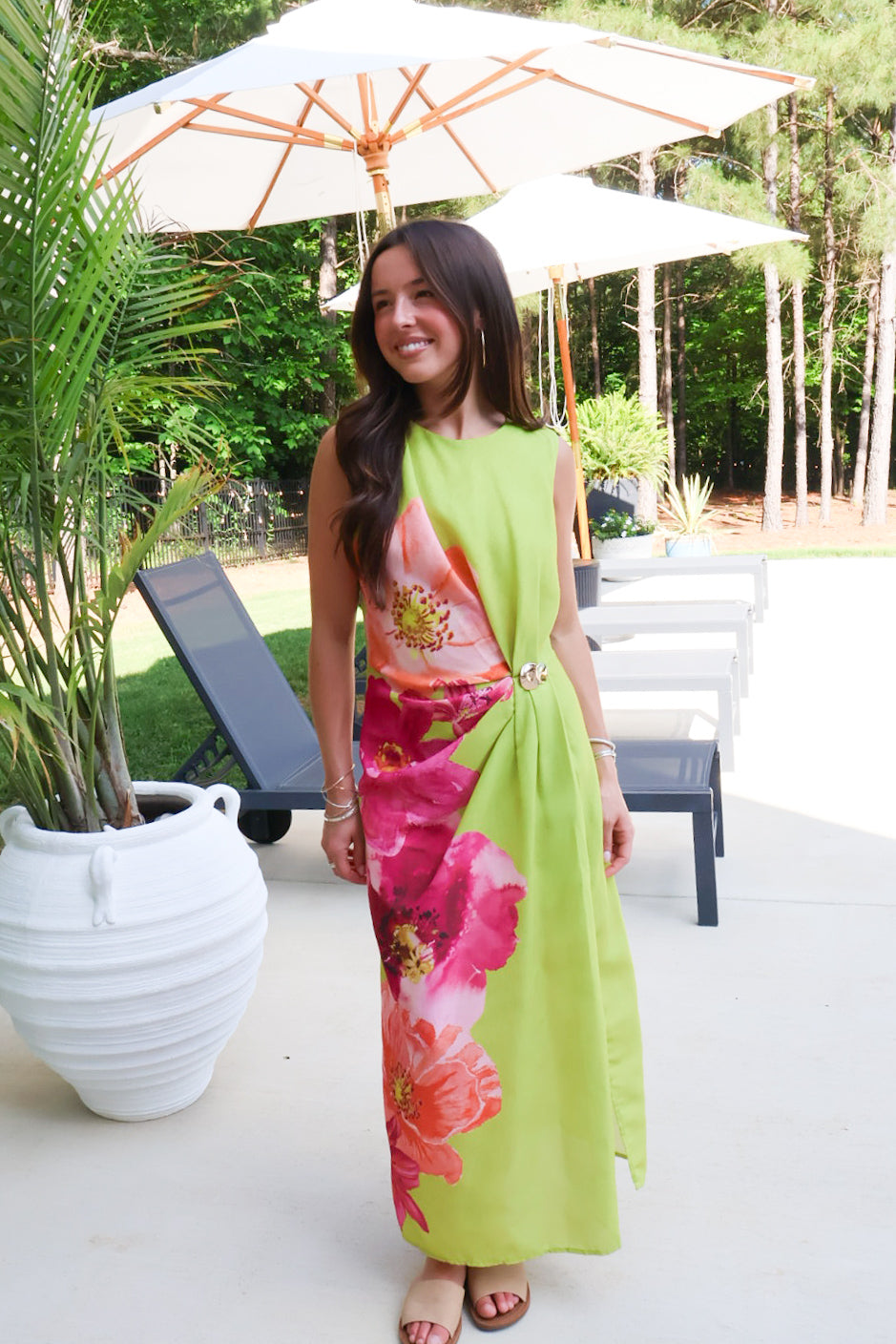 Chartreuse Floral Print Maxi Dress