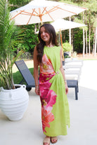 Chartreuse Floral Print Maxi Dress