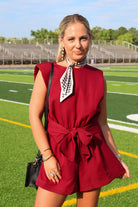 Burgundy Padded Shoulder Tie Romper