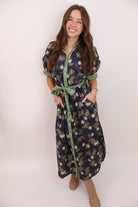 Midnight Garden Belted Midi Dress