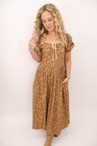 Mustard Floral Print Midi Dress