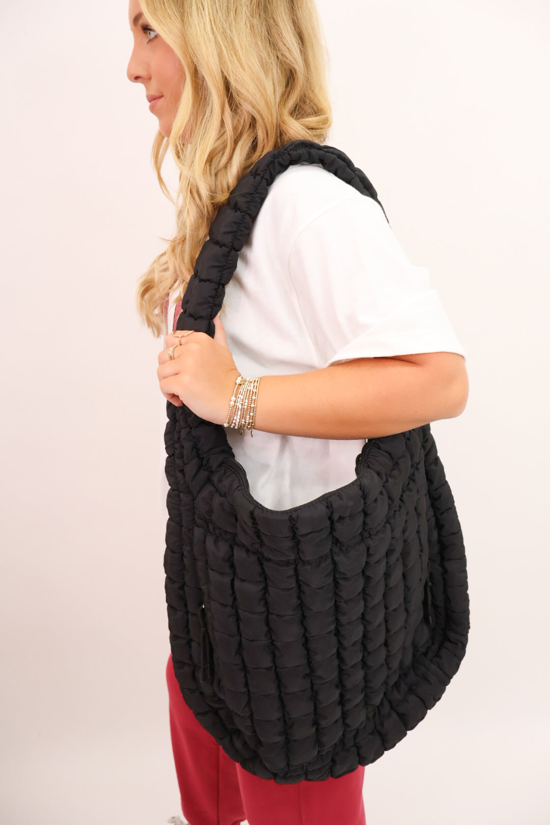 Large Quilted Black Shoulder Bag – Moda Boutique