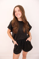 Mineral Washed Shorts Set - Black