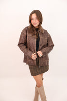 Oversized Brown Faux Leather Jacket