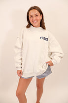 Tigers Pinstripe Embroidered Mock Neck Pullover - Gray