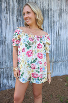 Cream Floral Off-The-Shoulder Babydoll Romper