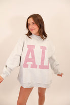 AL Pinstripe Embroidered Mock Neck Pullover - Gray