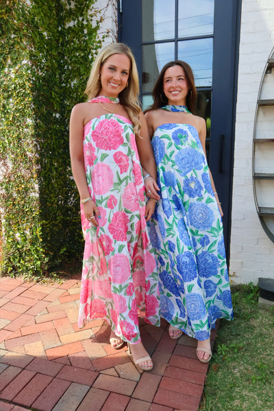 pink floral glam scarf maxi dress Garden Scarf Maxi Dress