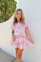Pink Floral Tiered Skirt Set