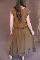 Chocolate eyelet cutout boxy top and skirt set