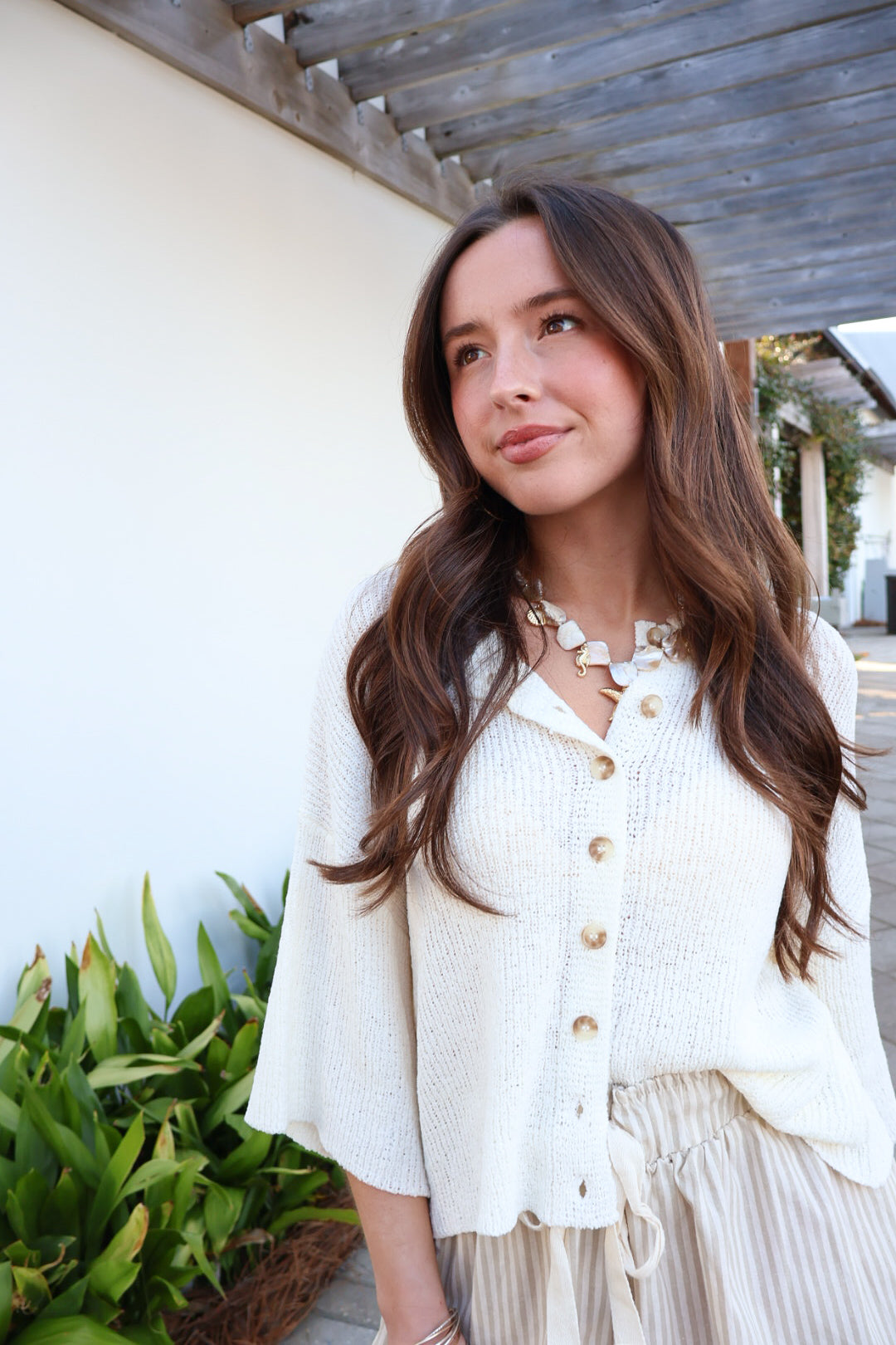 Coastal Button Front Sweater Top
