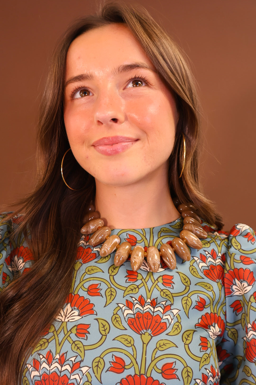 Large Brown Marbled Beaded Necklace