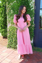 Eyelet Midi Dress - Pink
