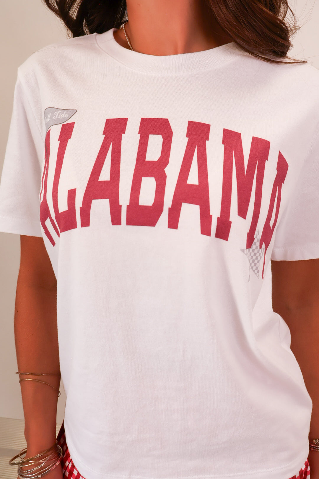 White Alabama arched graphic crop tee with pennant and checkered star — view 7