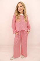 Red Stripe Open-Back Lounge Set