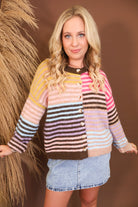 Model wearing the Multi Striped Cardigan from Moda Boutique