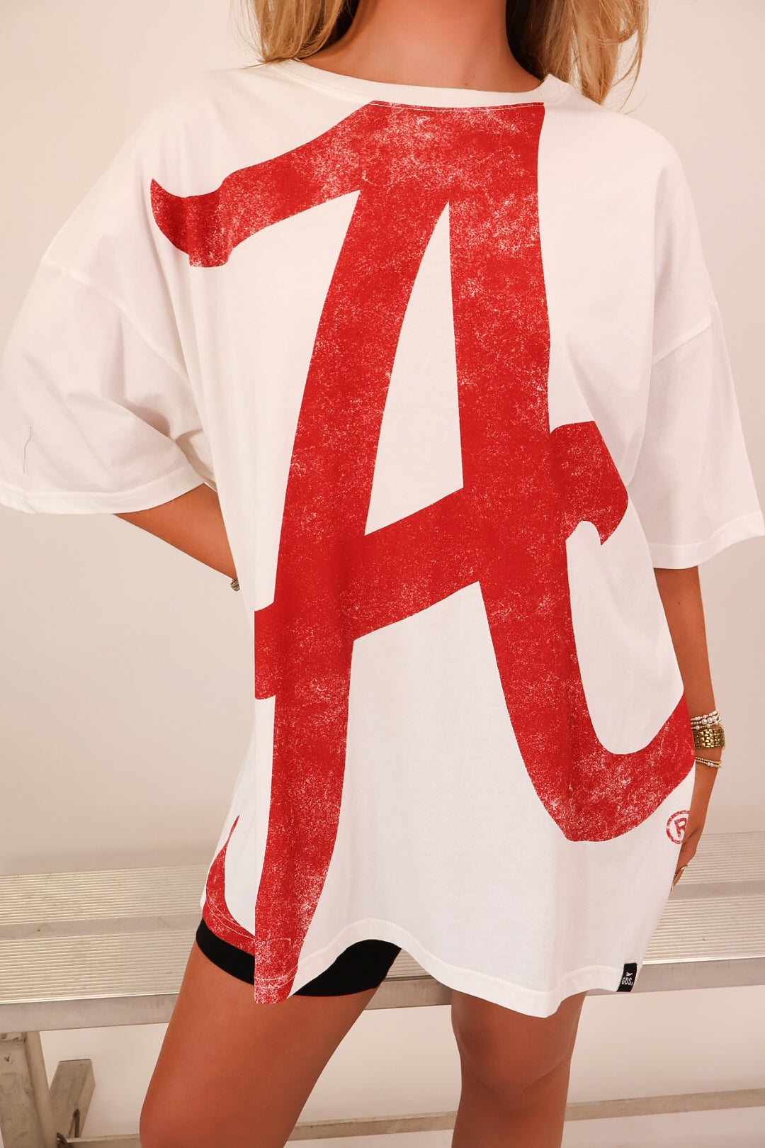 White Alabama Crimson Tide oversized tee with distressed script A — view 6