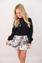 Silver Sequin Mini Skirt