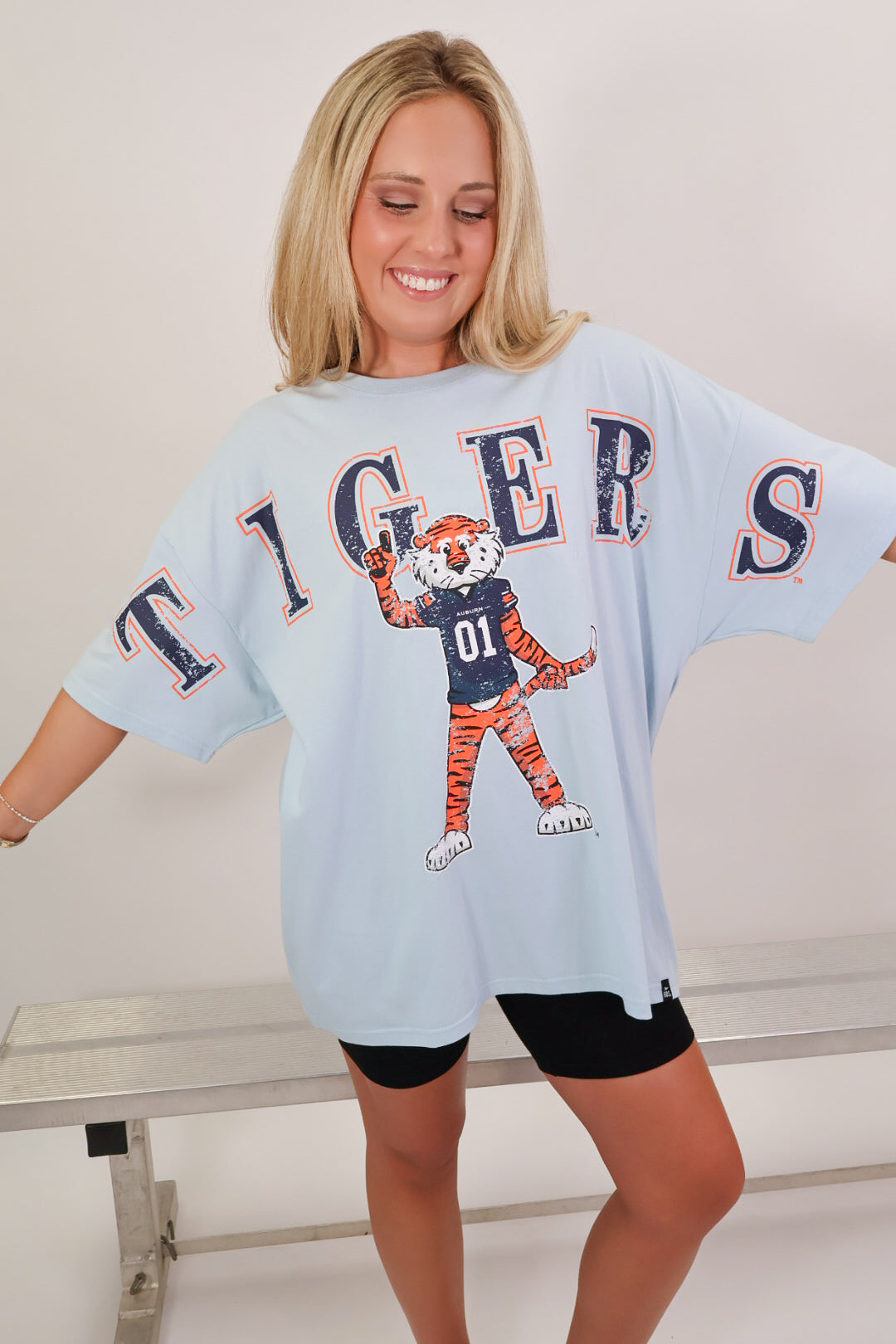 Baby blue Auburn Tigers oversized tee with retro Aubie graphic — view 2