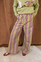 Multicolor Striped Wide Leg Pants — front view with side pockets.